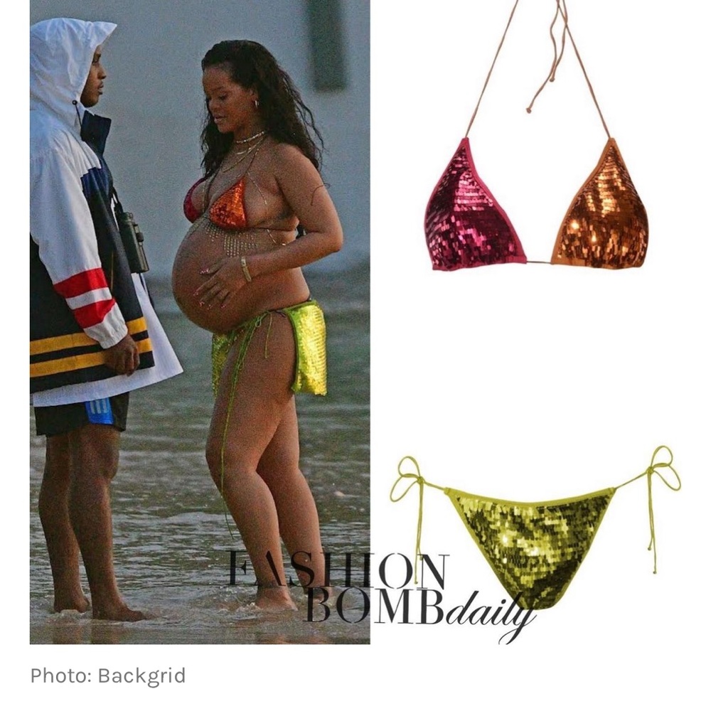 Oseree Sequin Bikini in Gold and Green